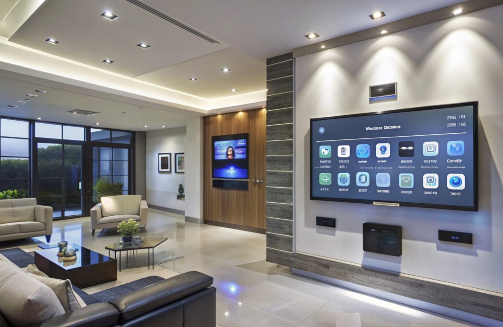 Modern living room with home automation system.